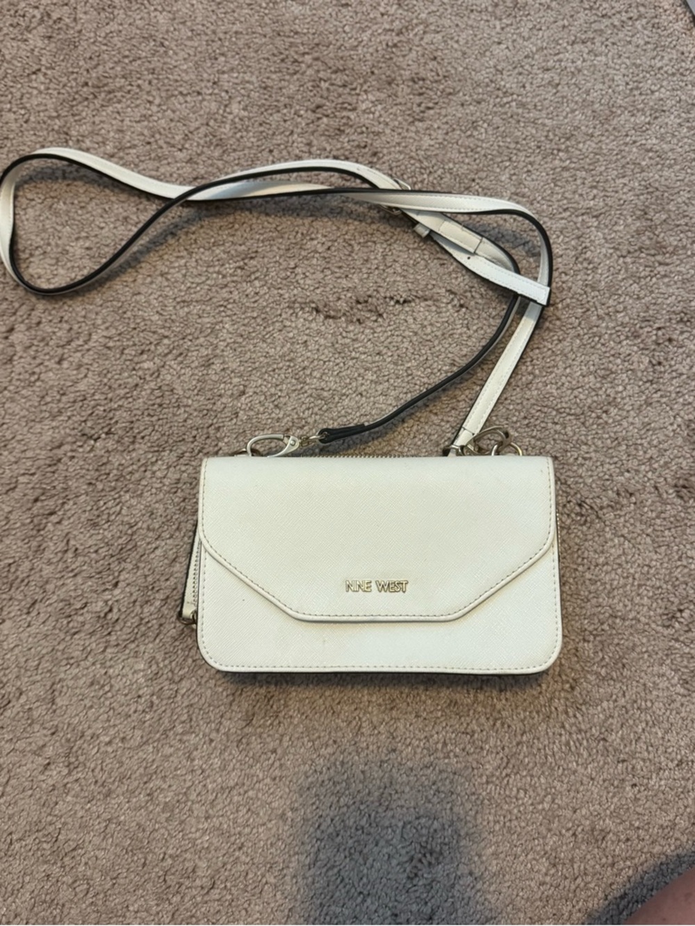 Nine West Cream Crossbody Wallet with Gold Hardware
